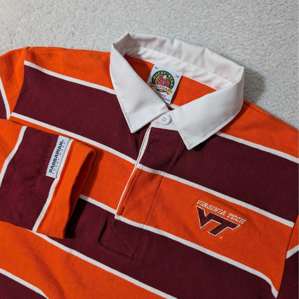 Virginia Tech VT Barbarian Rugby Shirt Ladies XL Orange Maroon L/S Striped